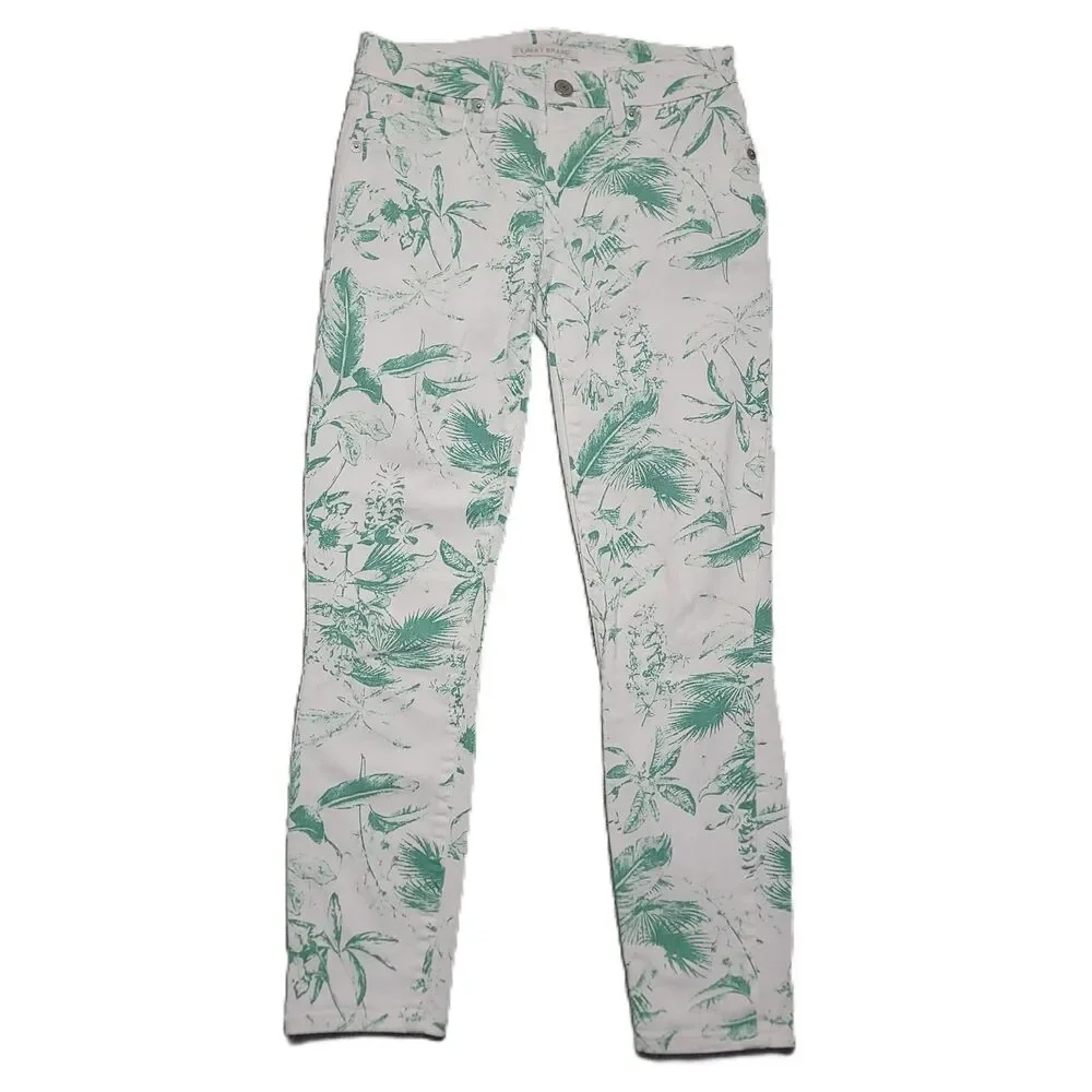 Lucky Brand Low Rise Crop Lolita Pants Womens 00/24 White Green Leaf Denim